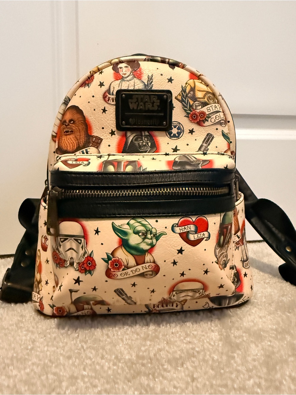 Loungefly Star Wars Cream Tattoo Mini Backpack with Black Trim